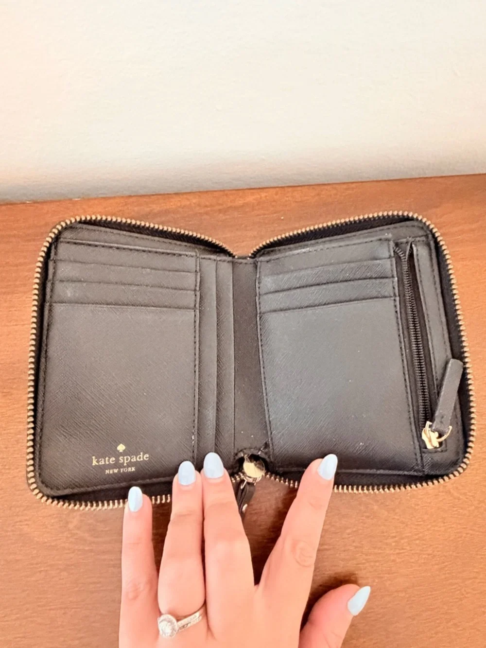 Kate Spade New York Zip Around Wallet Black Saffiano Leather